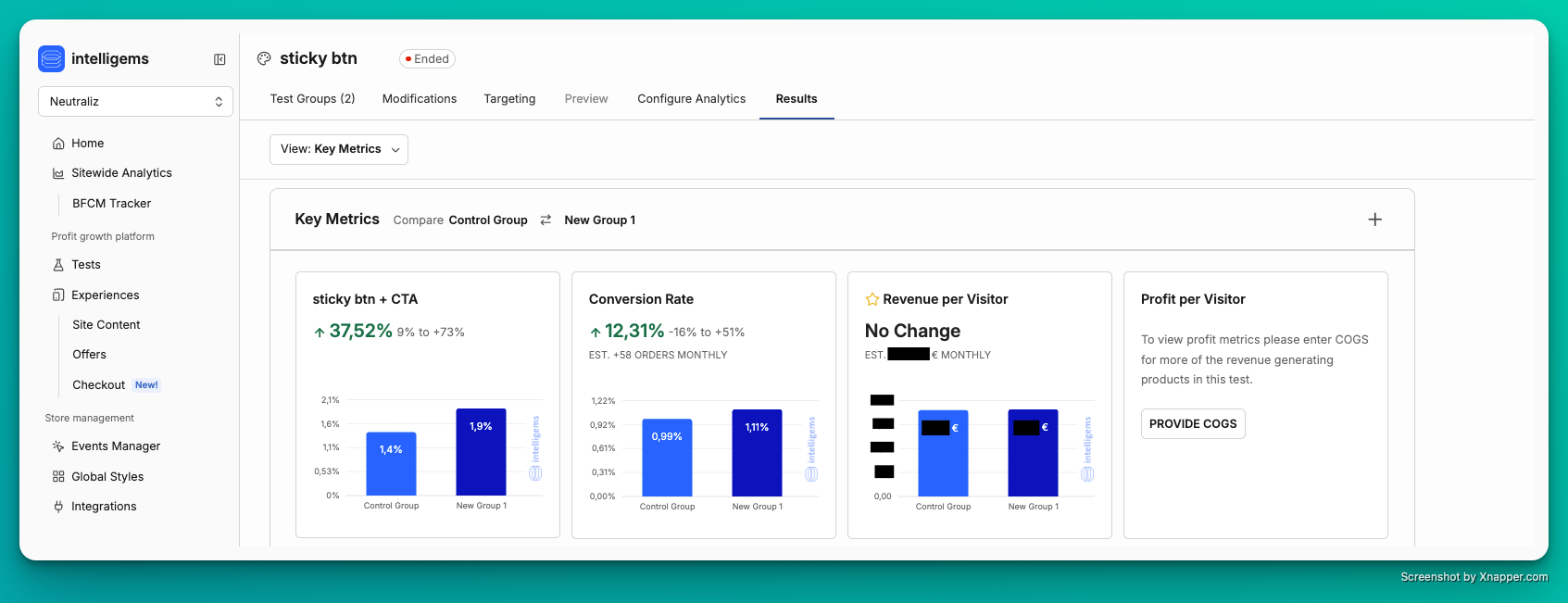 Résultats test sticky button